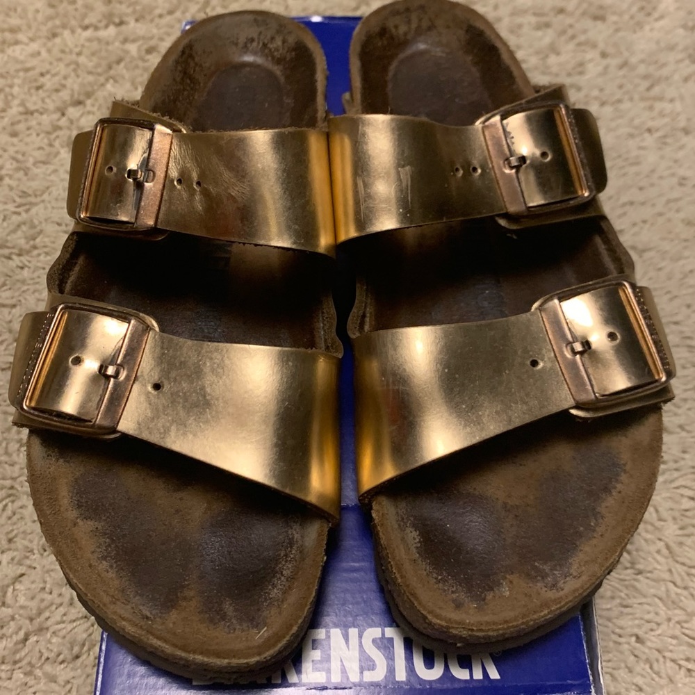 Birkenstock Arizona Metallic Copper Sandals size 38